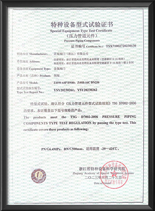 特种设备型式试验证书-闸阀