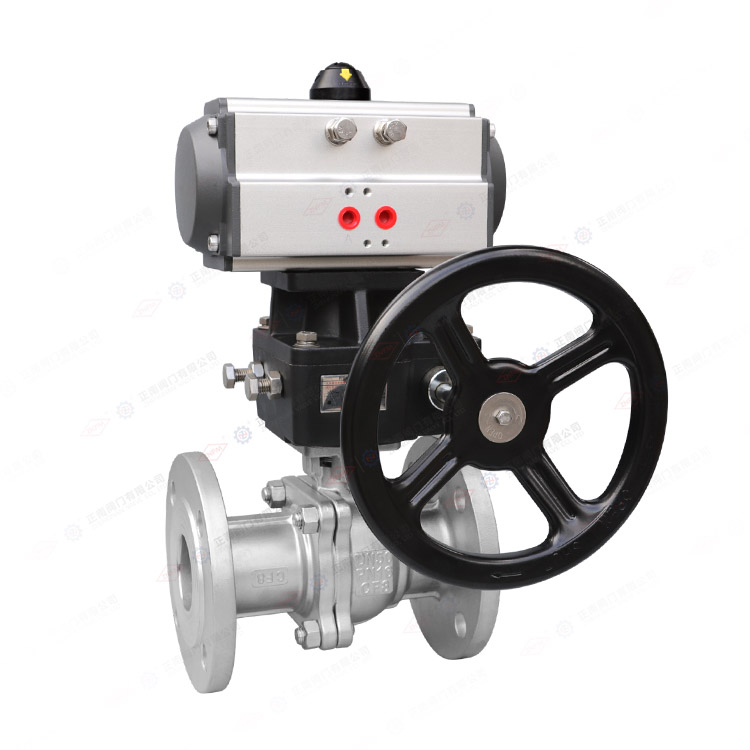 气动带手操法兰球阀
